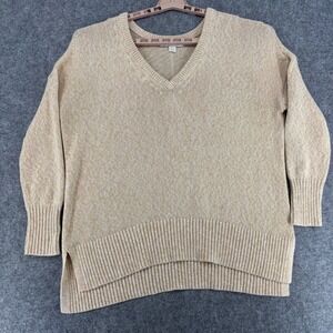 Lilly Pulitzer Womens XL Cotton Marled V-Neck Sweater Tan White High Low Hem